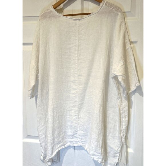 Made In Italy Womens Top O/S White Linen Silk Ruffle Embroidered‎ Asymmetrical - Picture 4 of 9
